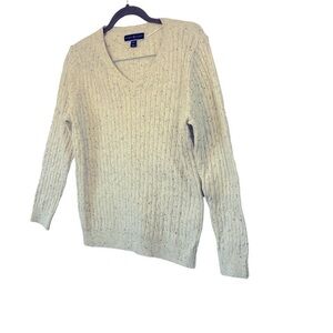 NEW   Karen Scott Pullover Sweater Women XLP White Navy Specks Long Sleeves